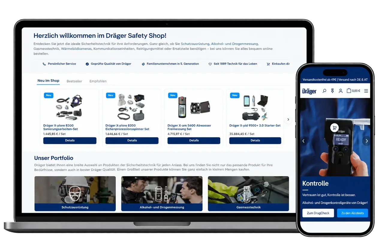 Mockup des Onlineshops von Dräger als Referenzprojekt.