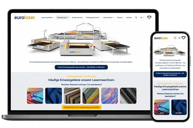 Ein Mockup unseres Kundenprojektes eurolaser GmbH als Handy und Desktop dargestellt
