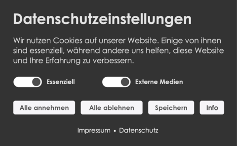 Screenshot des Cookie Opt In Bundles im Einsatz auf einer Webseite in Dunkelgrau