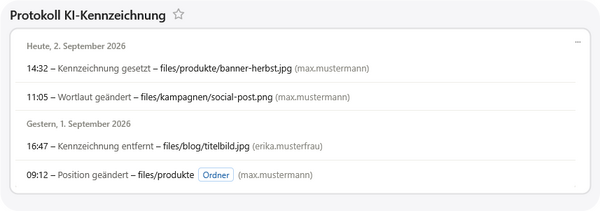 Kennzeichnungs-Protokoll des Contao AI Tag Bundles im Contao-Backend